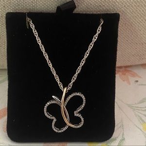 14k Sterling Butterfly Diamond Chip Necklace